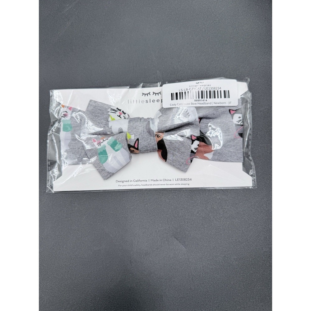 Little Sleepies COZY CATS Luxe Headband Bow Newborn To 3T NEW NIB
